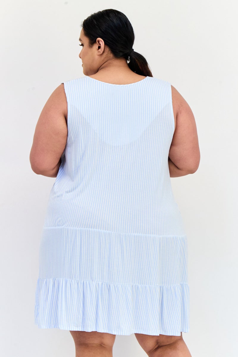 ELLEN TRACY Women Plus Size Stripe Mini Dress, Light Blue - Image 2
