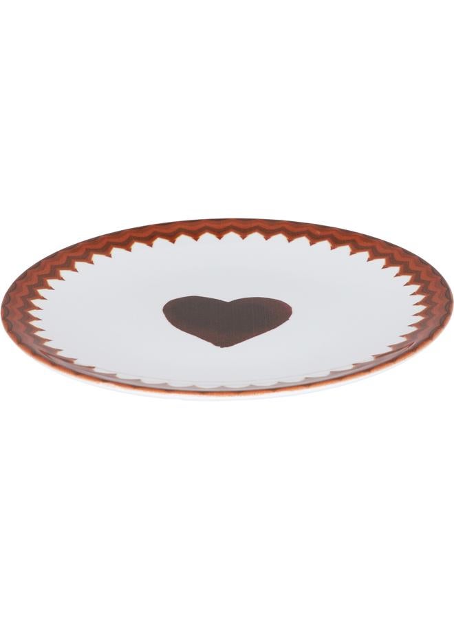 Alsaif Porcelain Serving Plate Round 20 Cm Heart Pattern Brown - Image 1