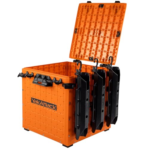 YakAttack BlackPak Pro 13" x 13" Fishing Crate with 3 Rod Holders - Orange | Compact Tackle Storage Box & Gear Organizer for Kayaks | Lightweight, Durable & Customizable Marine Accessory | Made in USA - Image 3