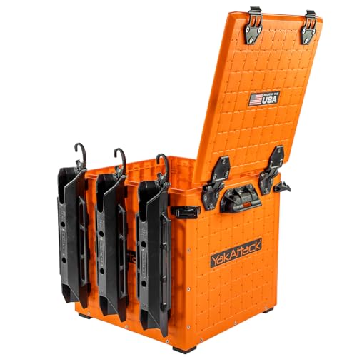YakAttack BlackPak Pro 13" x 13" Fishing Crate with 3 Rod Holders - Orange | Compact Tackle Storage Box & Gear Organizer for Kayaks | Lightweight, Durable & Customizable Marine Accessory | Made in USA - Image 4