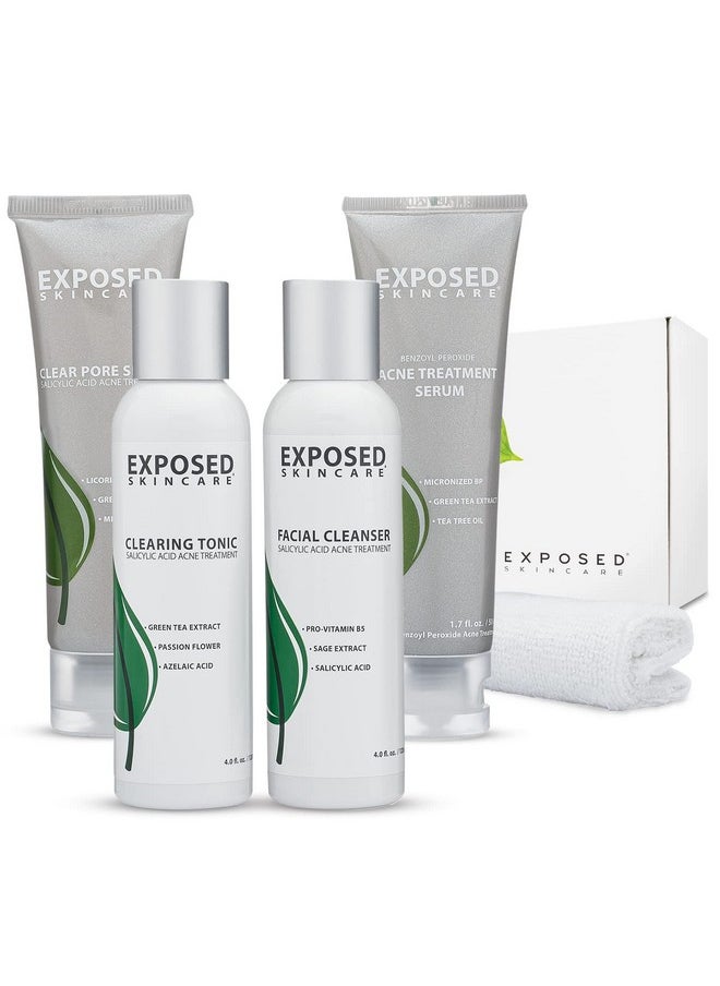 Exposed Skin Care - Xposed Skin Care Basic Acne Treatment Kit Includes Salicylic Acid Face Wash Clearing Tonic Treatment Serum With Benzoyl Peroxide Clear Pore Serum Natural Acne Solution For All Skin Types - Image 1