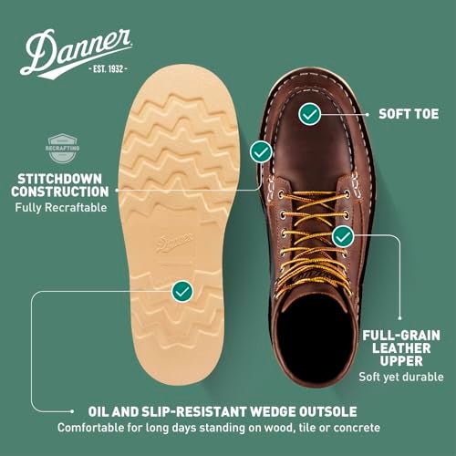 Danner 6” Bull Run Moc Toe Work Boots for Men - Oiled Full-Grain Leather Upper with Non Slip Wedge Outsole and 3-Density Cushion Footbed, EH Resistant, Brown - 9.5 D - Image 4