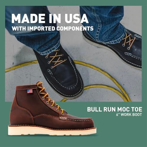 Danner 6” Bull Run Moc Toe Work Boots for Men - Oiled Full-Grain Leather Upper with Non Slip Wedge Outsole and 3-Density Cushion Footbed, EH Resistant, Brown - 9.5 D - Image 2