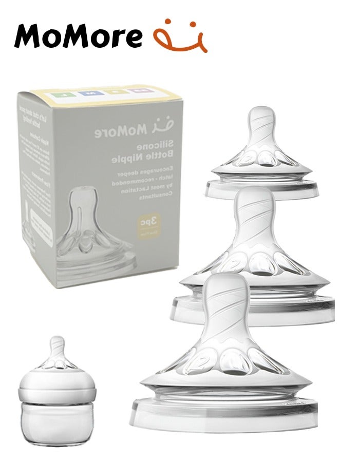 Momore Pack Of 3 Natural Feeding Bottle Nipple 6 Months+, 3-6 Months，For AVENT Bottle - Image 1