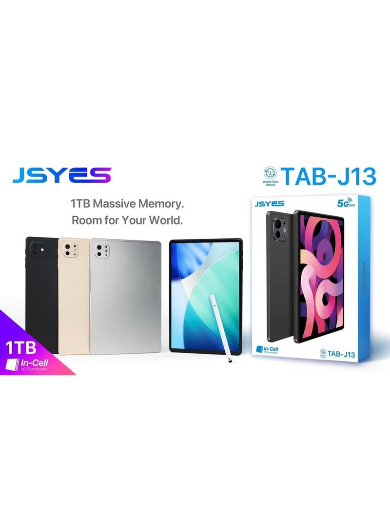 JSYES مجموعة هدايا تابلت TAB-J13 – سعة تخزين 1TB، شاشة تعمل باللمس HD بحجم 10.1 بوصة، لوحة مفاتيح لاسلكية، فأرة بلوتوث، قلم، حقيبة فوليو، شحن USB-C – ذهبي - Image 3