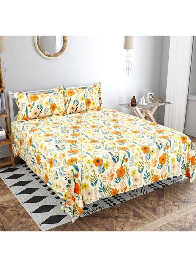 VAS COLLECTIONS VAS COLLECTION 220 TC 100% Cotton Kingston Collection Super King Size Bedsheets with 2 King Size Pillow Covers| Luxury Soft Sheets (3pcs Set) |108x108 inches, Beige & Yellow - Image 4