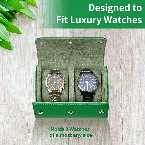 ROSELLE Watch Roll Travel Case for Men and Women- 2 Watch Storage and Organizer-Secure Storage with Innovative Removable Pillows & Solid Dividers for Home Storage, Travel and Display (Green Cross-2 Slot) - Image 3