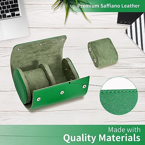 ROSELLE Watch Roll Travel Case for Men and Women- 2 Watch Storage and Organizer-Secure Storage with Innovative Removable Pillows & Solid Dividers for Home Storage, Travel and Display (Green Cross-2 Slot) - Image 4