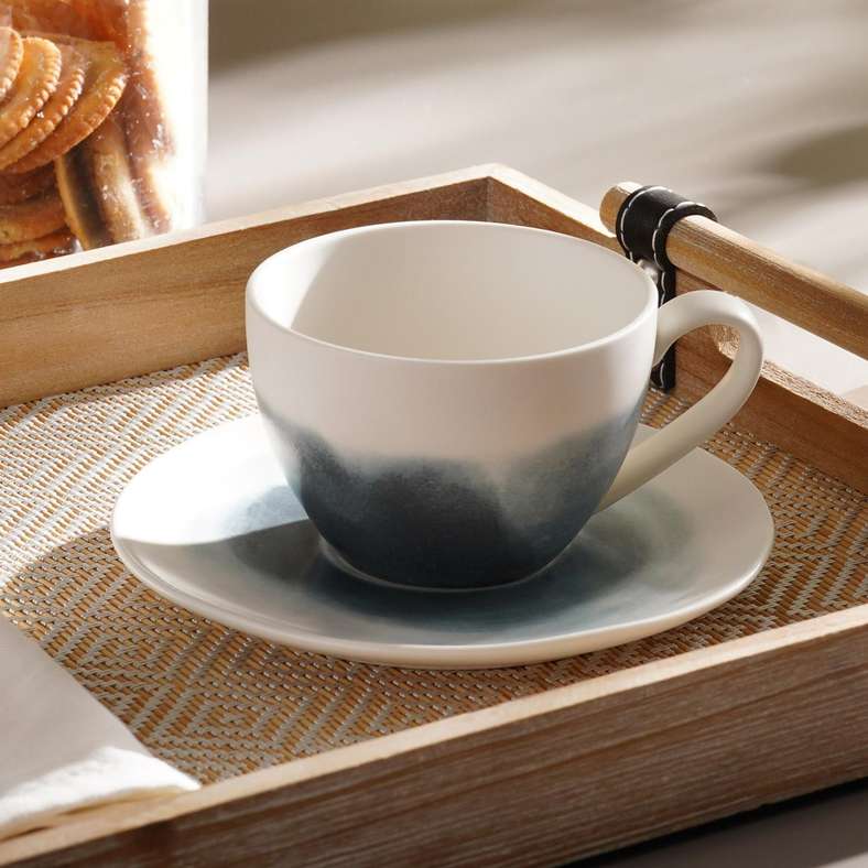 Pan Home Porcelain Tea Cup and Saucer Set - Greyish Blue
