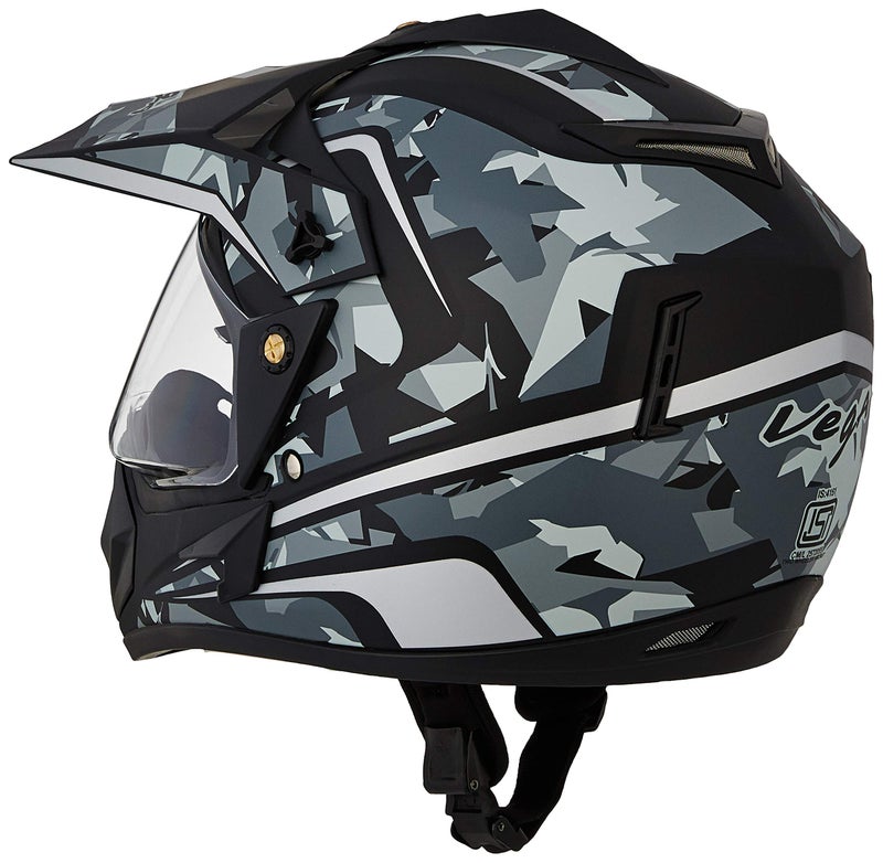 Vega Off Road Camouflage Full Face Helmet Dull Black Silver, Size: M(57-58 cm) - Image 2