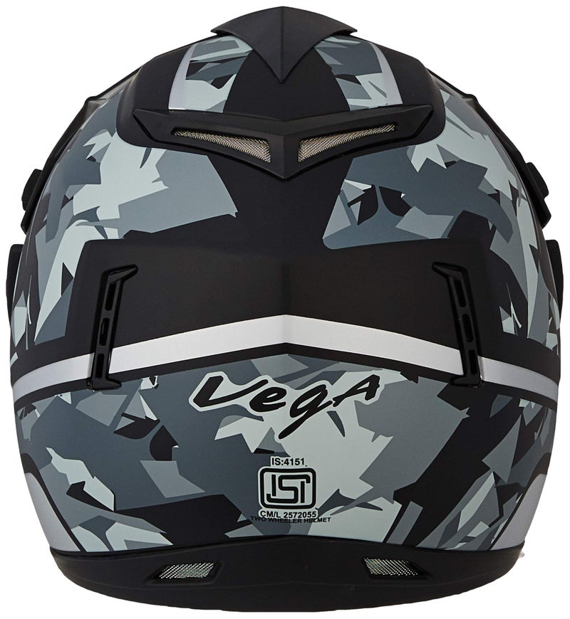Vega Off Road Camouflage Full Face Helmet Dull Black Silver, Size: M(57-58 cm) - Image 4
