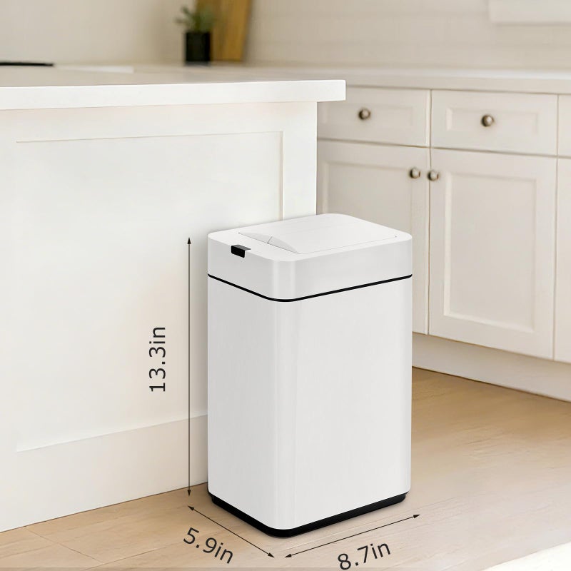 SYNCVIBE Sensor Trash Can with Butterfly Lid 2.6 Gallon Rectangular Automatic Garbage Can, Stainless Steel Trash Bin, Slim Waterproof Wastebaskets with Lid Soft Close for Under Counter, White - Image 2