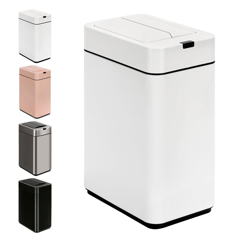 SYNCVIBE Sensor Trash Can with Butterfly Lid 2.6 Gallon Rectangular Automatic Garbage Can, Stainless Steel Trash Bin, Slim Waterproof Wastebaskets with Lid Soft Close for Under Counter, White - Image 1