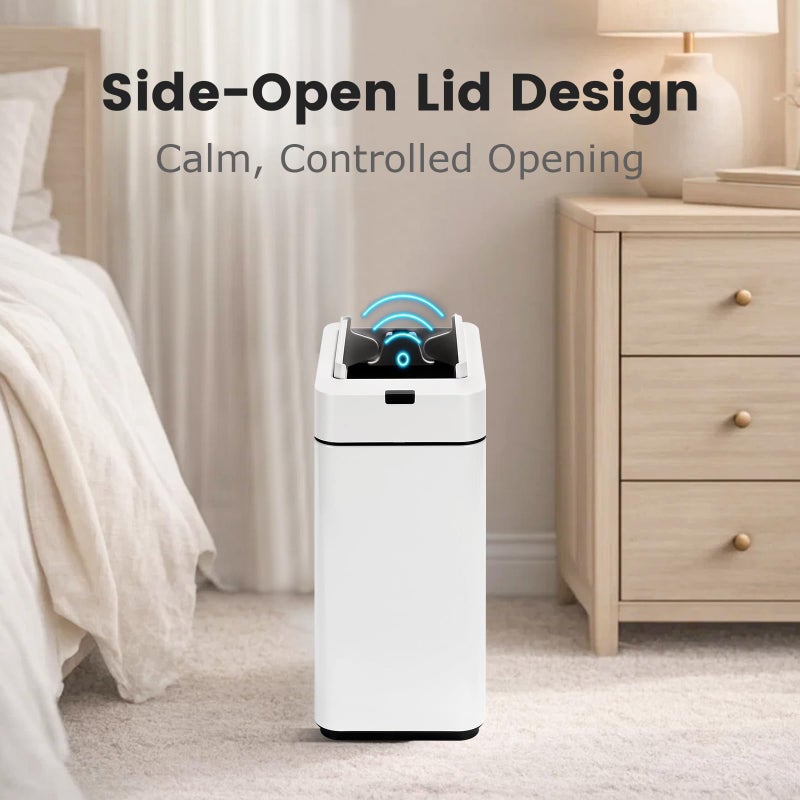 SYNCVIBE Sensor Trash Can with Butterfly Lid 2.6 Gallon Rectangular Automatic Garbage Can, Stainless Steel Trash Bin, Slim Waterproof Wastebaskets with Lid Soft Close for Under Counter, White - Image 3