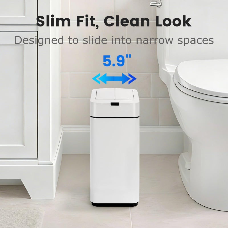 SYNCVIBE Sensor Trash Can with Butterfly Lid 2.6 Gallon Rectangular Automatic Garbage Can, Stainless Steel Trash Bin, Slim Waterproof Wastebaskets with Lid Soft Close for Under Counter, White - Image 5