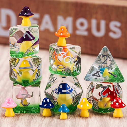 Maywin DD Resin Mushrooms Dice Set Polyhedral DND Dice Colored Mushrooms Inclusion Dice for Dungeons and Dragons MTG RPG Board Games for 15 Years and Up - Image 5