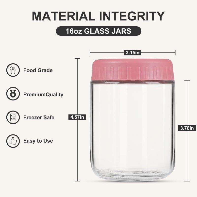 SHOWIN Overnight Oats Containers with Lids, 16oz Glass Jars with Lids 4 pcs, Candy, Wide Mouth Mason jars for Salad, Yogurt, Snacks, Meal Prep - Image 2