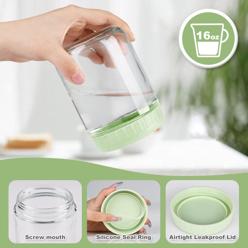 SHOWIN Overnight Oats Containers with Lids, 16oz Glass Jars with Lids 4 pcs, Candy, Wide Mouth Mason jars for Salad, Yogurt, Snacks, Meal Prep - Image 3