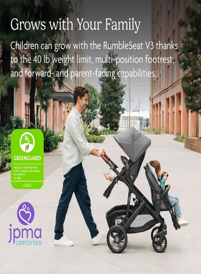 أبابيبي مقعد UPPAbaby RumbleSeat V3 السفلي الثاني - متوافق مع Vista V2 و Vista V3 - مقعد مناسب لجميع الأحوال الجوية + مشبك مغناطيسي - محولات مرفقة - ديكلان (لون الشوفان الممزوج/إطار فضي/جلد كستنائي) - Image 3