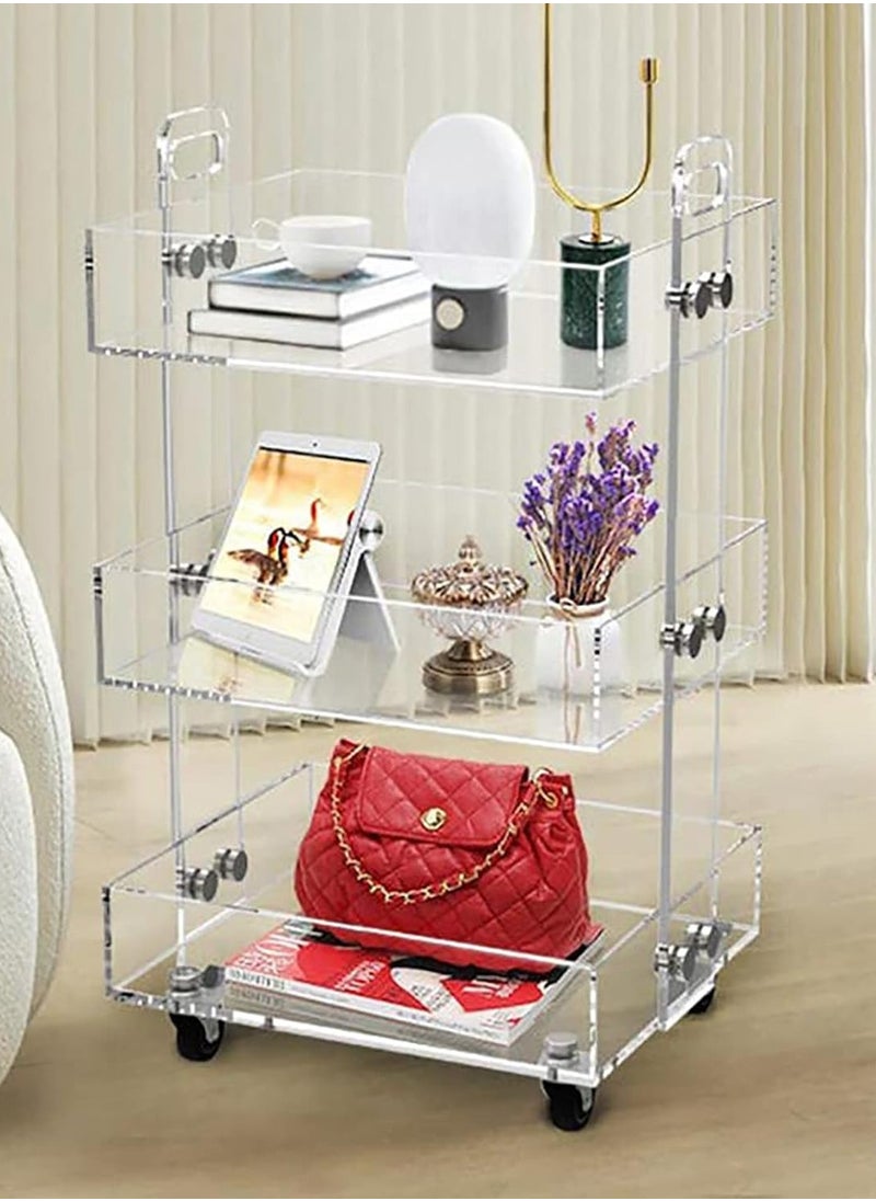 Generic Acrylic Bar Cart with Wheels, 3-Tier Sofa Side Table, Acrylic Bedside Table with Wheels, Clear Storage Rolling Cart Table Storage Tray, for Living Room and Bedroom  - Image 5