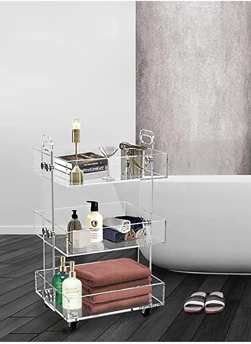 TPGP - Acrylic Bar Cart with Wheels, 3-Tier Sofa Side Table, Acrylic Bedside Table with Wheels, Clear Storage Rolling Cart Table Storage Tray, for Living Room and Bedroom - Image 1