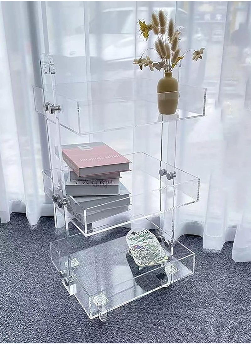 TPGP - Acrylic Bar Cart with Wheels, 3-Tier Sofa Side Table, Acrylic Bedside Table with Wheels, Clear Storage Rolling Cart Table Storage Tray, for Living Room and Bedroom - Image 1