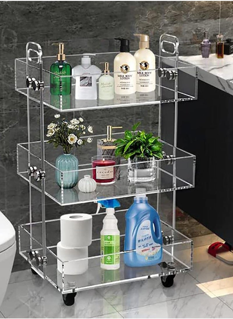 Generic Acrylic Bar Cart with Wheels, 3-Tier Sofa Side Table, Acrylic Bedside Table with Wheels, Clear Storage Rolling Cart Table Storage Tray, for Living Room and Bedroom  - Image 1