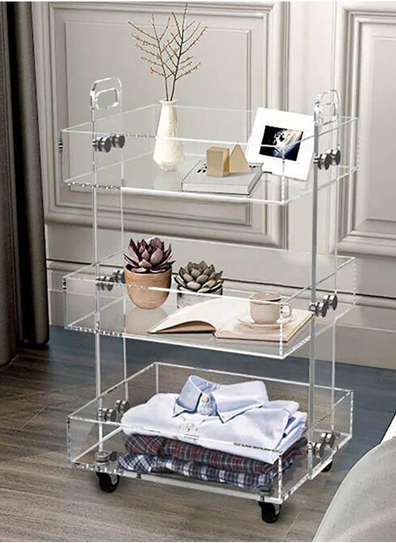 Generic Acrylic Bar Cart with Wheels, 3-Tier Sofa Side Table, Acrylic Bedside Table with Wheels, Clear Storage Rolling Cart Table Storage Tray, for Living Room and Bedroom  - Image 4