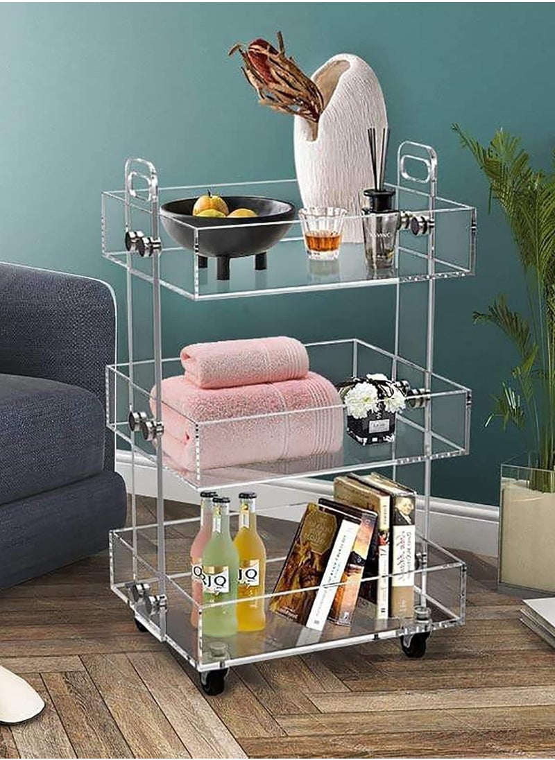 Generic Acrylic Bar Cart with Wheels, 3-Tier Sofa Side Table, Acrylic Bedside Table with Wheels, Clear Storage Rolling Cart Table Storage Tray, for Living Room and Bedroom  - Image 3