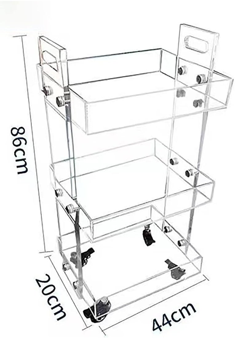 Generic Acrylic Bar Cart with Wheels, 3-Tier Sofa Side Table, Acrylic Bedside Table with Wheels, Clear Storage Rolling Cart Table Storage Tray, for Living Room and Bedroom  - Image 2