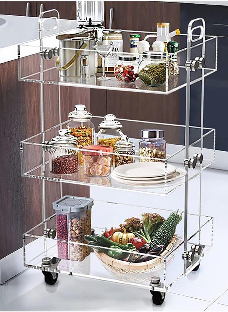 TPGP - Acrylic Bar Cart with Wheels, 3-Tier Sofa Side Table, Acrylic Bedside Table with Wheels, Clear Storage Rolling Cart Table Storage Tray, for Living Room and Bedroom - Image 1