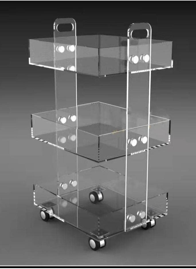 TPGP - Acrylic Bar Cart with Wheels, 3-Tier Sofa Side Table, Acrylic Bedside Table with Wheels, Clear Storage Rolling Cart Table Storage Tray, for Living Room and Bedroom - Image 1
