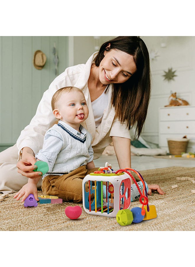 XiuWoo Activity Cube for Baby Montessori Toys Sensory Pull String Shape Sorter Baby Toys Baby Gift  - Image 5