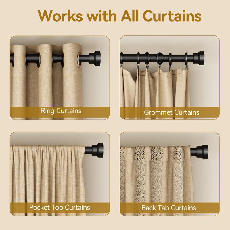 YaFex Curtain Rods 2 Pack 32-144 Inch, Heavy Duty 1 Inch Curtain Rod, Black Extra Long Adjustable Window Treatment Rods, Modern Design, Easy Installation - Image 5