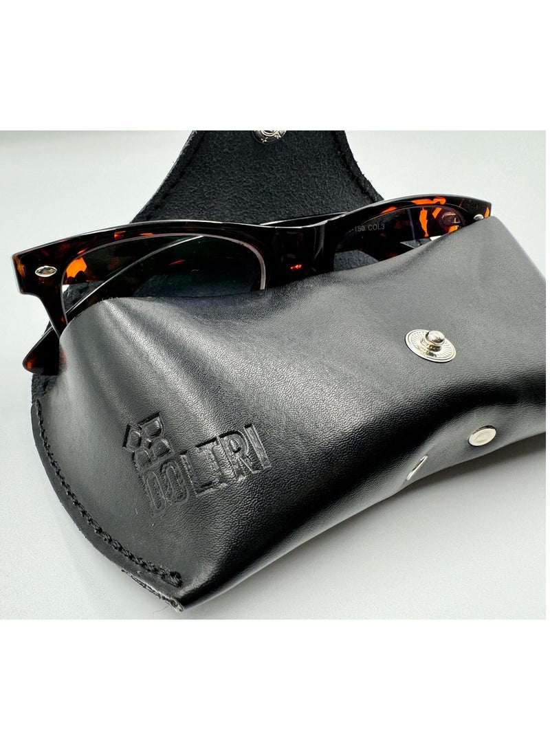 دولتري - حافظة نظارات شمسية جلدية، سوداء، تناسب الرجال والنساء (أسود) - Image 3