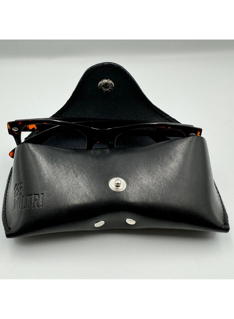 دولتري - حافظة نظارات شمسية جلدية، سوداء، تناسب الرجال والنساء (أسود) - Image 4