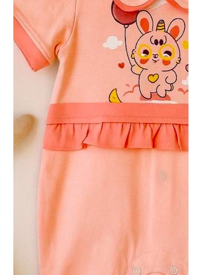 أندرينا  طقم أطفال خوخي برسمة أرنب ، ملابس مواليد بناتي ناعمة وعصرية - Image 4