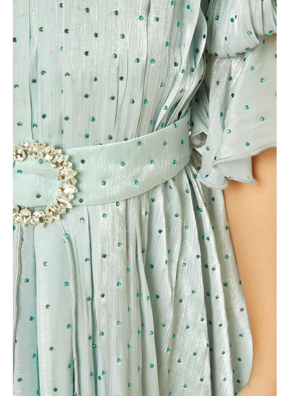 امري Dot Tulle Pleated Flared Frock
