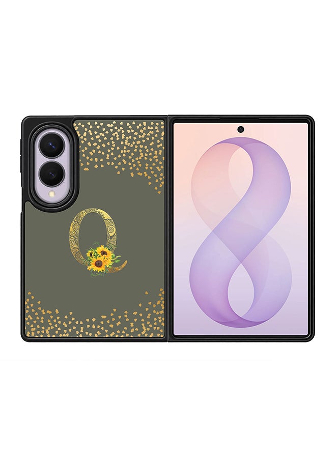 Stylizedd Rugged Case for Samsung Galaxy Z Fold8- Slim Fit Hybrid Rubber Cover Sunflower Monogram - Q (Olive Green)