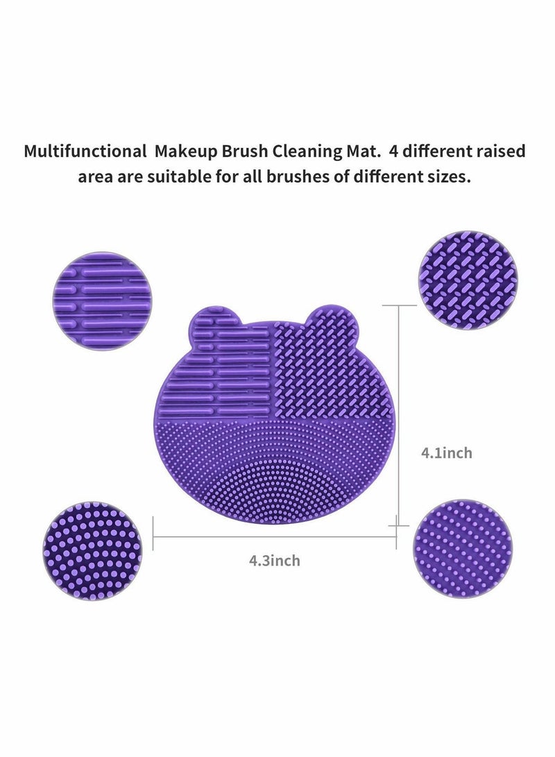 Excefore Silicon Makeup Brush Cleaning Mat with Holder for Storage&Air Dry Brushes Bear Shaped Cosmetic Brush Cleaner Pad+Makeup Brush Dry Cleaned Quick Color Removal Sponge Scrubber Tool(Purple) - Image 3