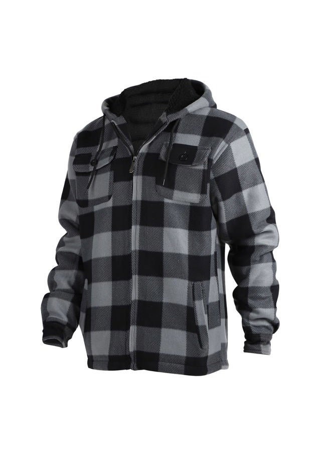 Facitisu Men's Winter Zip Up Hoodie Sherpa Fleece Sweatshirt Warm Thick heavyweight Coats Grey 3XL - Image 2