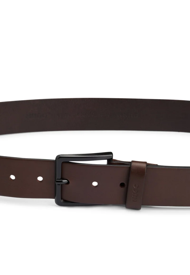 HUGO Dark Brown Italian-leather belt with logo-stamped keeper for Men | Best Price UAE