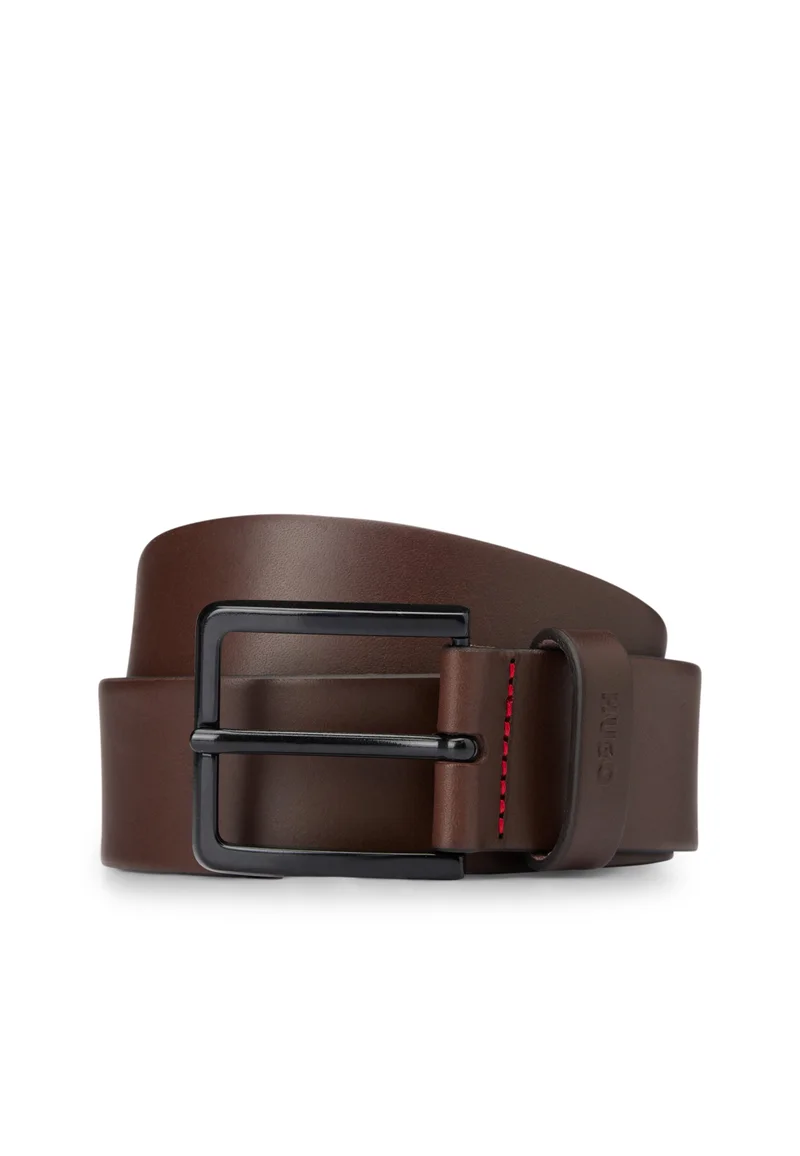 Italian-leather belt with logo-stamped keeper