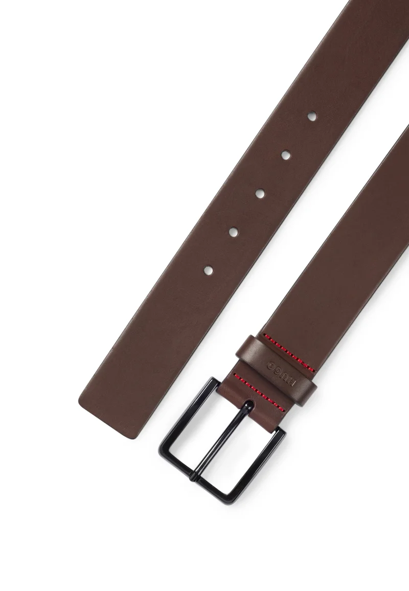 هوجو حزام جلد إيطالي مع حلقة بشعار