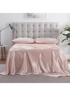 Serta SERTA SatinLuxury 4pc Soft Lightweight Deep Pocket Bedding Silky Satin Sheet Set with Pillowcases, King, Blush  - Image 1