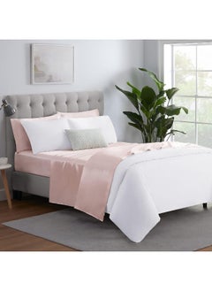 Serta SERTA SatinLuxury 4pc Soft Lightweight Deep Pocket Bedding Silky Satin Sheet Set with Pillowcases, King, Blush  - Image 2