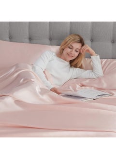 Serta SERTA SatinLuxury 4pc Soft Lightweight Deep Pocket Bedding Silky Satin Sheet Set with Pillowcases, King, Blush  - Image 4
