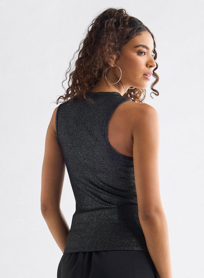 سبلاش فيڤ بلوزة مضلّعة دون أكمام بياقة ضيّقة - Image 3