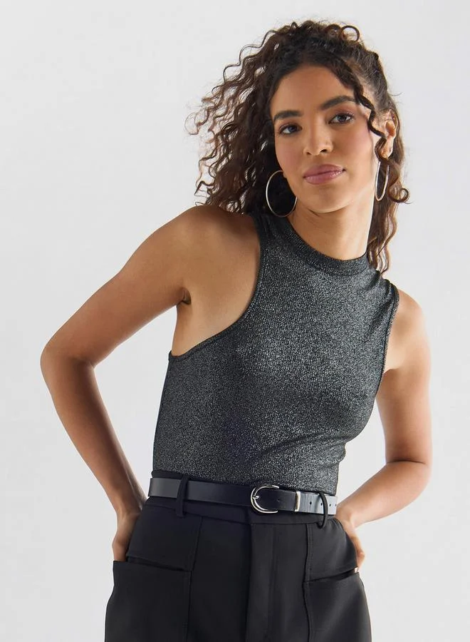 سبلاش فيڤ بلوزة مضلّعة دون أكمام بياقة ضيّقة