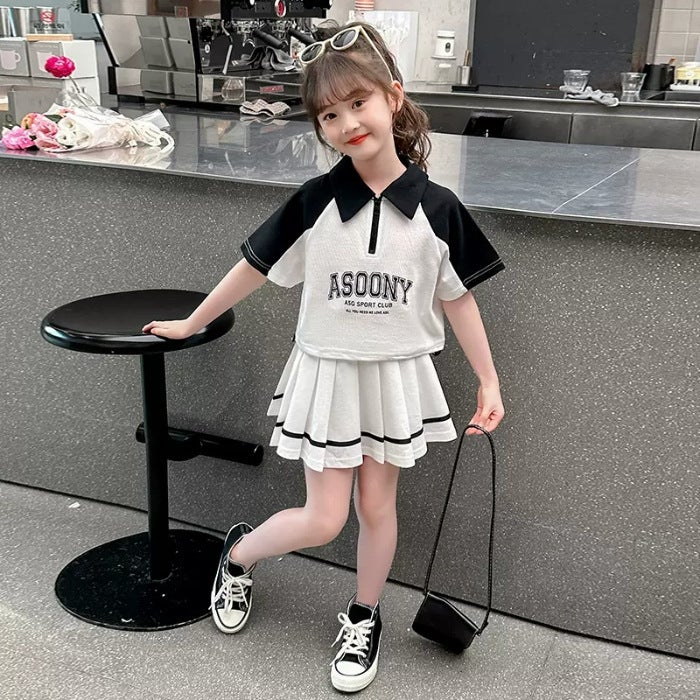 Girls Summer Sporty Skirt Set Fashion Black 